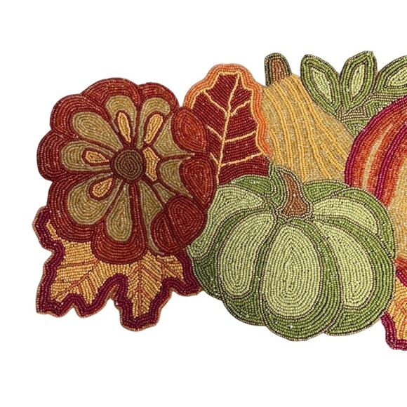 Pumpkin Beaded 36" x 13" Table Runner Brown Orange Fall Halloween Thanksgiving - Picture 2 of 5
